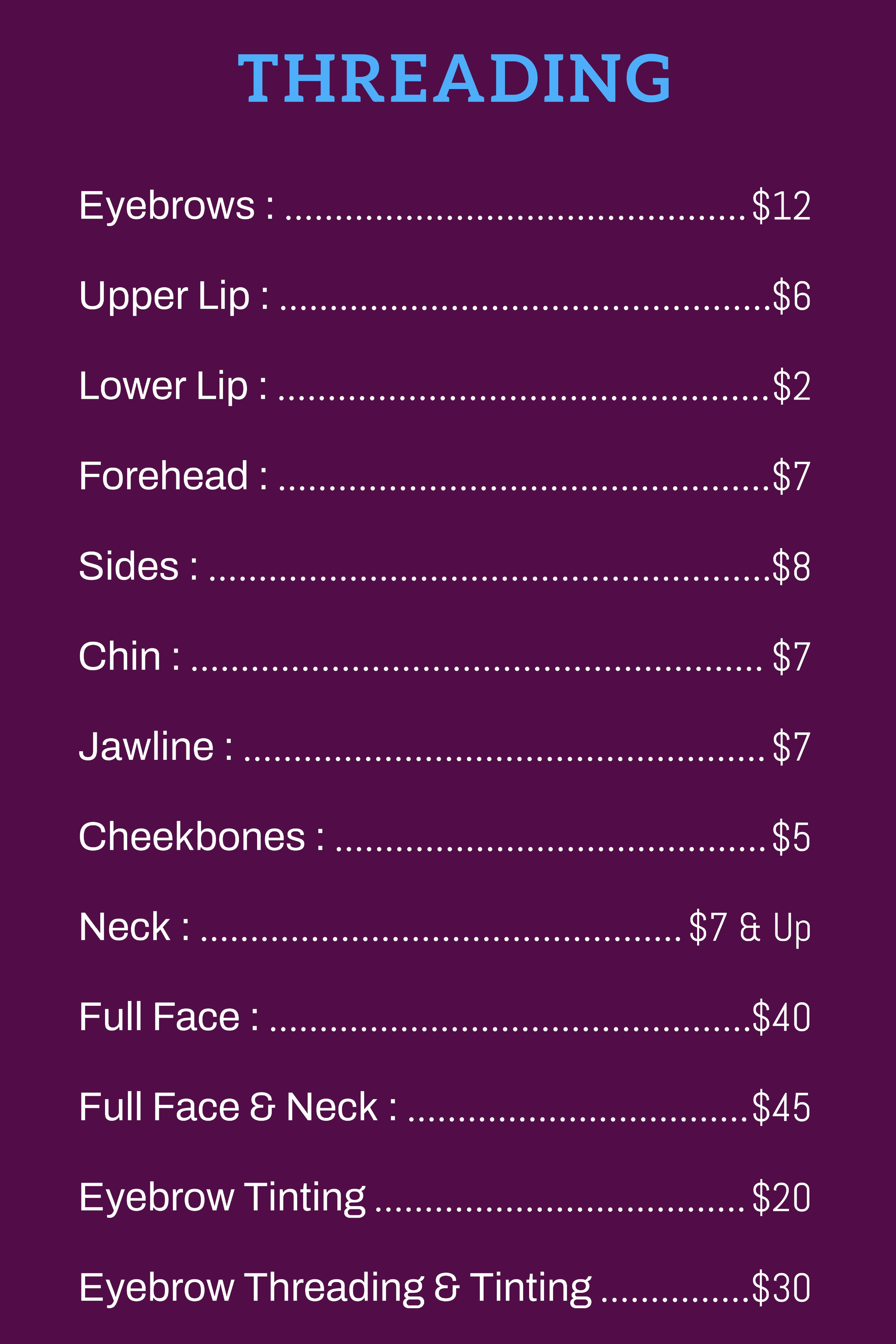 Eyebrow Threading Menu Price